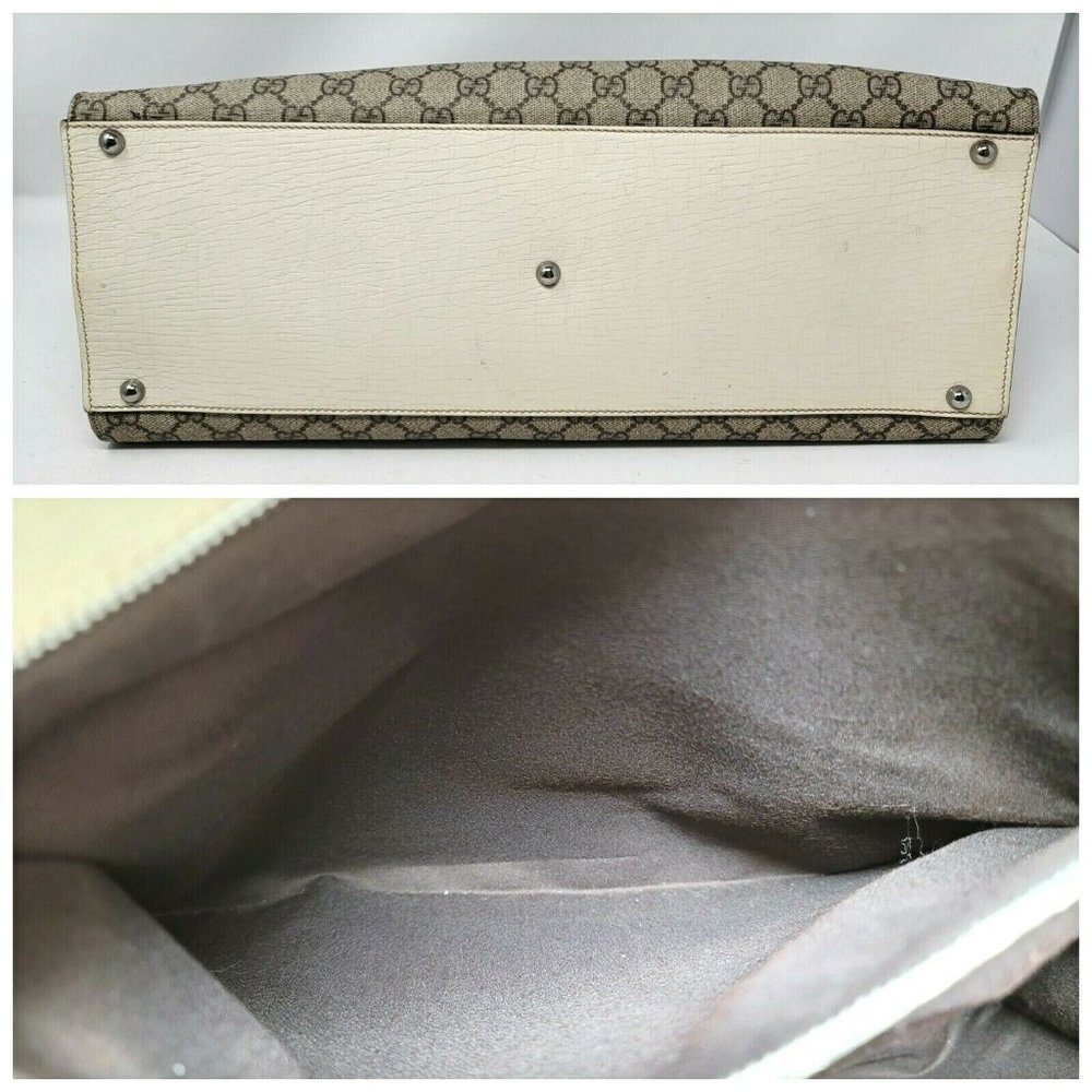 Gucci Jackie GG Supreme Canvas Ivory Leather Large Tote Computer Hand Bag Auth - Picture 8 of 12